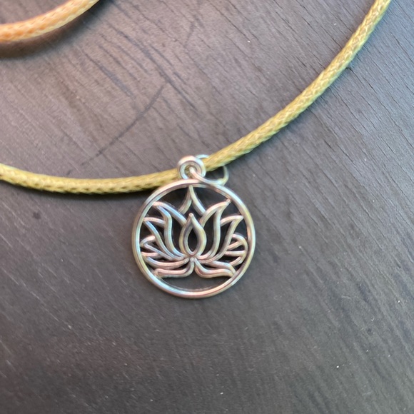 Lotus flower silver pendant on 17” adjustable corded necklace. Handmade - Picture 2 of 2